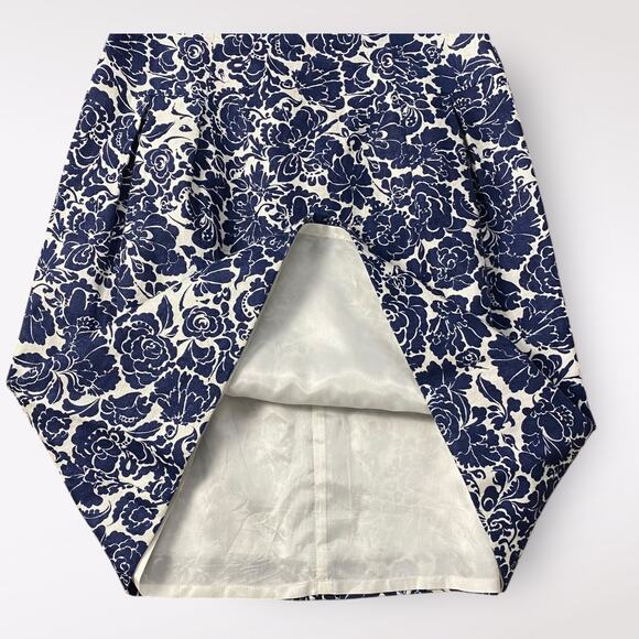 Carmen Marc Valvo Blue Floral Beaded Boatneck Linen  Mini Dress Size 8 Guest‎ - Picture 4 of 13